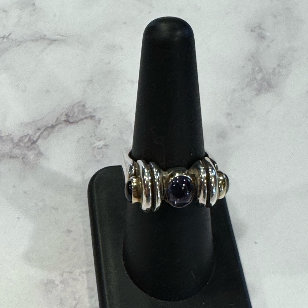 Alekseyev Sterling Silver and Blue Crystal Ring with 18K Gold Bevels